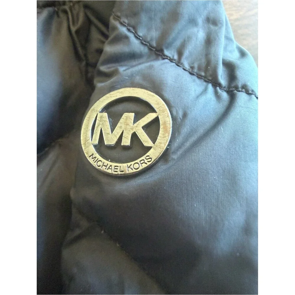 Michael Kors Black Puffer Jacket with Gold Logo Medallion